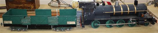 A scratch built locomotive and carriage each 66cm in length